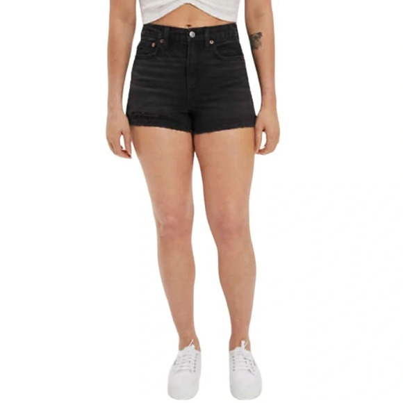 AMERICAN EAGLE Hi-Rise Shortie Shorts Black Roll Cuff 5 Pocket Design Grunge 6 - Picture 1 of 12